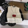 Conjunto de Outono para Meninas 4 Novo Estilo Roupa de Bebê Menina Colete de Tricô com Renda Top Calça Floral Casual