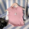 Camiseta sin mangas de algodón transpirable con jacquard estilo coreano y volantes para niña 2026 nuevo de verano camiseta para bebé bordada de dibujos animados