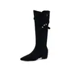 Estilo miu retro estilo coreano punta fina correa con hebilla tacón de cuña 4.5cm botas de media pantorrilla fruncidas para mujer temperamento versátil y botines