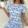 Roupas Europeias e Americanas Personalizadas Verão Transfronteiriço Vestido Floral Primavera e Verão Pijama Estampado Gola Redonda Roupas de Casa Podem Ser Usadas Fora