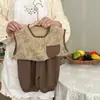 Conjunto de Colete Infantil de Verão, Conjunto de Duas Peças Calça Cropped Estilo Chinês, Conjunto Fino Estiloso para Meninos e Meninas, Atacado Peça Única