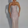 Vestido Largo de Noche Nuevo de Verano Elegante Estilo Socialité Europeo y Americano Ajustado Sin Mangas Espalda Descubierta Adornado con Pedrería