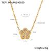 Pulseira de zircônia incrustada com flor de cinco folhas elegante europeia e americana, colar de clavícula de camada dupla, aço titânio, galvanoplastia a vácuo, conjunto de preservação de cor