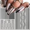 Nuevas pegatinas de uñas transfronterizas con diseño de línea francesa, pegatinas adhesivas para uñas con ondas de sonrisa, venta al por mayor