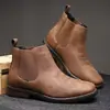 Botas Chelsea de Piel Sintética para Hombre hasta la Pantorrilla Otoño e Invierno Botas de Cuero de Moda para Hombre Estilo Británico Casual Botas Martin Versátiles