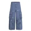 Z040 Calle Principal Americana Moda Urbana para Hombre y Mujer Diseño de Gama Alta Desgastado Sucio Pantalones Cargo de Pierna Ancha Scimitar para Hombre