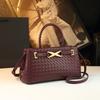 Bolsa de Mão Feminina de Couro Genuíno Estilo 2026, Grande Capacidade, Sensação de Alto Padrão, Bolsa de Ombro Único Transversal, Bolsa Tote Tecida Vintage para o Dia a Dia
