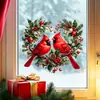 Hermosos adornos navideños para ventana con forma de corazón de pájaro doble rojo, de electricidad estática, no necesitan pegamento, no dañan el cristal, para decoración de ventana de sala de estar