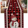 Corredor de mesa de Natal best-seller transfronteiriço com estampa criativa de boneco de neve, jogo americano de linho resistente a manchas, decoração festiva de mesa de Natal