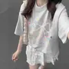 Camiseta Dopamina Laço Cinza Mescla Algodão Puro Ombro Caído Tamanho Plus para Mulheres, Top Chic Nicho de Verão Tamanho Plus