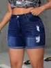 Roupas femininas europeias e americanas transfronteiriças, novos shorts jeans casuais de verão rasgados, shorts com bainha dobrada, jeans elástico com bainha dobrada