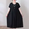 Novo Vestido de Algodão Estiloso para Mães de Meia-Idade, Vestido Longo de Viscose com Barra Ampla Plus-Size para Mulheres de Meia-Idade e Idosas