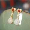 Pendientes Yuexin de plata de ley 925 con forma de gota de agua y borlas de ágata roja del sur para mujer, estilo étnico chino