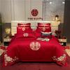 Casamento Vermelho Algodão de Fibra Longa Cetim Bordado Roupa de Cama Casamento de Algodão Conjunto de Quatro Peças Novo Casamento Quanxi Dragão e Fênix