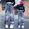 Calças Femininas Primavera e Outono 2025 Novas Calças Jeans de Perna Larga Infantil Média e Grande Estilo Primavera Infantil Calças Retas Calças Casuais