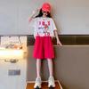 Bebê menina coreano estilo esportivo terno infantil 2024 verão novo estilo ocidental carta dos desenhos animados top shorts conjunto de duas peças