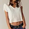 Camiseta básica de manga corta V de bambú y algodón, con vuelta en la manga, corta, corte holgado, corte ajustado, disponible en stock, transfronteriza, casual