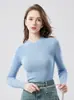 Suéter de Lã 100% Yangzi de 60 Contagens para Mulheres, Estilo Outono e Inverno, Top de Tricô Básico Macio Sem Costura com Gola Média Alta para Mulheres