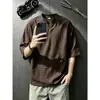 Camiseta masculina de verão fina, respirável, gola V, manga curta, ombro normal, estilo old money transfronteiriço, toque de alta qualidade, solta e versátil, meia-manga