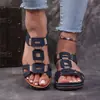 2026 Nuevas Sandalias de Cuña de Talla Grande para Mujer Estilo de Comercio Exterior Banda Elástica Slip-On Estilo Europeo y Americano Sandalias de Suela Gruesa para Mujer Verano