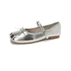 Sapatilhas com Laço para Mulheres, Sapatos Mary Jane Rasos com Solas Macias, Sapatos de Ballet com Elementos Metálicos Confortáveis