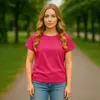2025 Nova Primavera Transfronteiriça 160g Algodão Puro Manga Curta Camiseta Feminina Solta e Confortável Casual Diário Gola Redonda Top