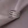 Anel para Mulheres Estilo Coreano Fresco Multicamadas Onda Diamante Linha Oca Anel para Dedo Indicador Design de Moda Europeu e Americano Joias