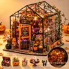 Enfeites de Casa Miniatura de Natal Halloween Madeira DIY Montagem Manual Atmosfera de Festival Decoração de Mesa