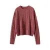 Nuevo Otoño e Invierno 2025 Tejido de Punto 100% Cachemir Cuello Redondo Manga Larga para Mujer Hilo Floral Trenzado Suave Ceroso Cálido Tejido de Punto