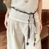 Cuerda de cintura de cuentas hecha a mano con estampado de anacardo retro, cadena de cintura, cinturón de bufanda de seda para atar para mujer, estilo Old Money, para jeans con tendencia