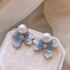 Aretes de flor de cristal degradado de moda combinables para mujer, diseño de nicho, aretes de lujo ligero, moda francesa, aretes de alta gama