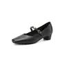 Sapatos Casuais de Novo Estilo com Salto Médio Bloco, Boca Rasa Simples, Sapatos de Princesa com Tira Única e Tachas, Tamanho 33-43