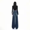 Jeans Feminino Laranja Jovem#Temperamento Lavado Design Moderno Senso de Estilo Perna Larga Solto Emagrecedor Personalidade Versátil Reto Longo