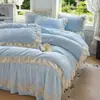 2026 Novo Estilo Francês Luxo Leve Cetim Jacquard Bordado de Renda Estilo Princesa Saia de Cama Conjunto de Quatro Peças