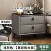 Mesita de noche de pizarra estilo italiano, pequeño armario de almacenamiento para dormitorio de cuero con diseño de pata de gato de lujo ligero, armario de almacenamiento de mesita de noche moderno minimalista de 50 cm