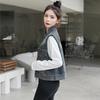 Chaleco de Mezclilla Vintage Desgastado para Mujer, Cuello Alto de Principios de Otoño, Holgado, Sin Mangas, Chaqueta Irregular