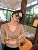 Suéter de Lã V-neck Estilo Coreano Suave Roupas Únicas Positivas para Mulheres Manga Longa Solto Primavera Outono Camada Base de Tricô Pulôver Lã