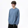 Camiseta de Manga Larga con Cuello Redondo de Algodón Puro para Hombre, Color Sólido, Holgada, Capa Base Casual, Pulóver Superior, Comercio Exterior Transfronterizo Amazon