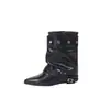 Botas Altas de Tacón Aguja para Mujer 2026 Otoño Nuevas Retro Hebilla Remache Apilado Botines Europeos y Americanos Botas Negras