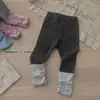 Leggings de Primavera e Outono para Meninas, Estilo Coreano Moderno, Calças Slouch Color-Block para Crianças