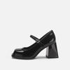 Zapatos de tacón alto estilo francés para mujer, estilo retro, negro, estilo academia, con botones fuera de línea, punta cuadrada, suela gruesa, tacón grueso, zapatos pequeños de cuero, zapatos Mary Jane