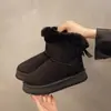 Botas de nieve con forro polar y engrosadas, sin cordones, novedad invierno 2025, suela gruesa, boca peluda, lazo, cálidas, talla grande, zapatos de algodón