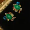 Oeste Medio Antiguo Chapado en Oro Cobre 18 Antiguo Vintage Dorado Combinación Joyería Verde Japonesa Sentido Visual Pendientes Pendientes Pesados