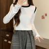 Foto Real # Camiseta Básica Gola Alta de Caxemira Europeia para Mulheres, Nova Blusa Estilosa para Primavera e Outono 2025, Camiseta de Manga Longa Escovada.