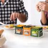 Caja de almacenamiento acrílica para bolsitas de té de venta caliente transfronteriza con asa, caja de condimentos de tres compartimentos, clasificador de bolsitas de azúcar, almacenamiento de bolsitas de café