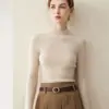 Suéter de cachemira transfronterizo para mujer con cuello semi-alto, corte ajustado, camiseta base de punto suave y acogedora, suéter liso para otoño e invierno 2026