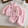 Pijama para Meninas Crianças Flanela Outono Inverno Desenho Animado Novo Fofo Aconchegante Espessado Roupa de Casa para Bebê Conjunto Coral