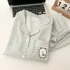 Directo de Fábrica 47 DiseñosCardigán Doble Largo de Algodón Nube con Solapa Pijama Verano Manga Larga Pantalón Largo Ropa de Casa