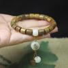 Pulseira de contas de barril de sândalo verde argentino com borla Bodhi de jade branco, rosário masculino e feminino, brincadeira de atacado