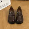 Mocasines de suela gruesa estilo británico, otoño 2026, para mujer, color liso, con lazo, slip-on, estilo retro, punta redonda